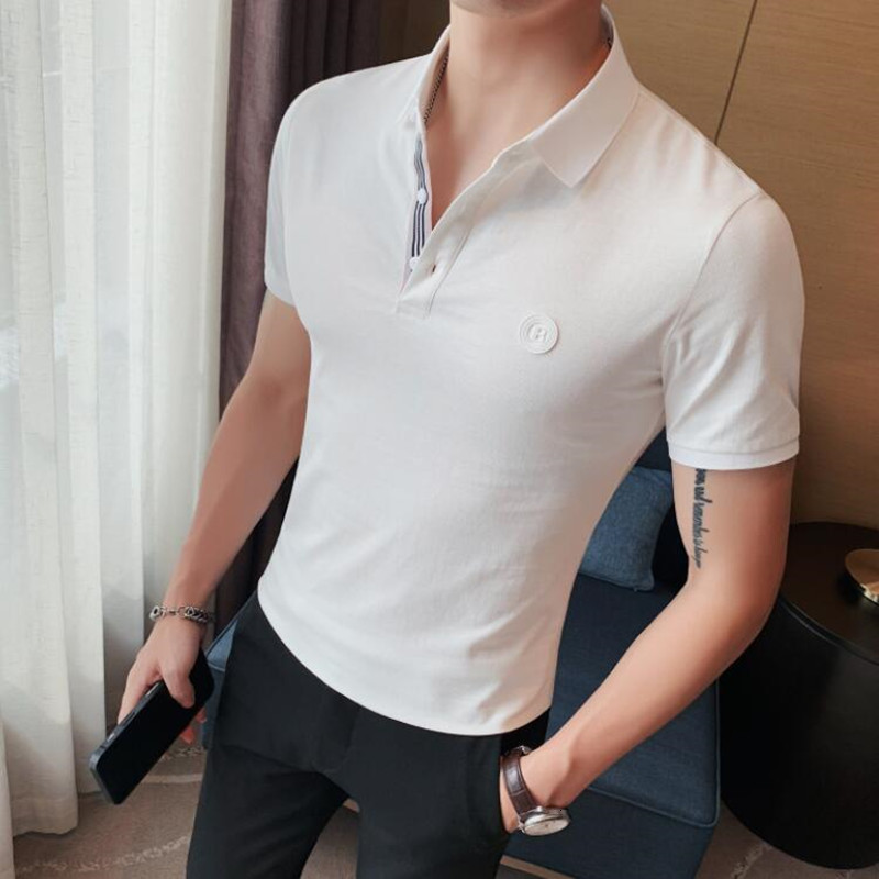 Men's Polos Solid Color Gentlemen Polo Shirt Men Spring Simple Short Sleeve Men Polo Shirt Slim Casual Business Formal Wear Polo Homme 230317
