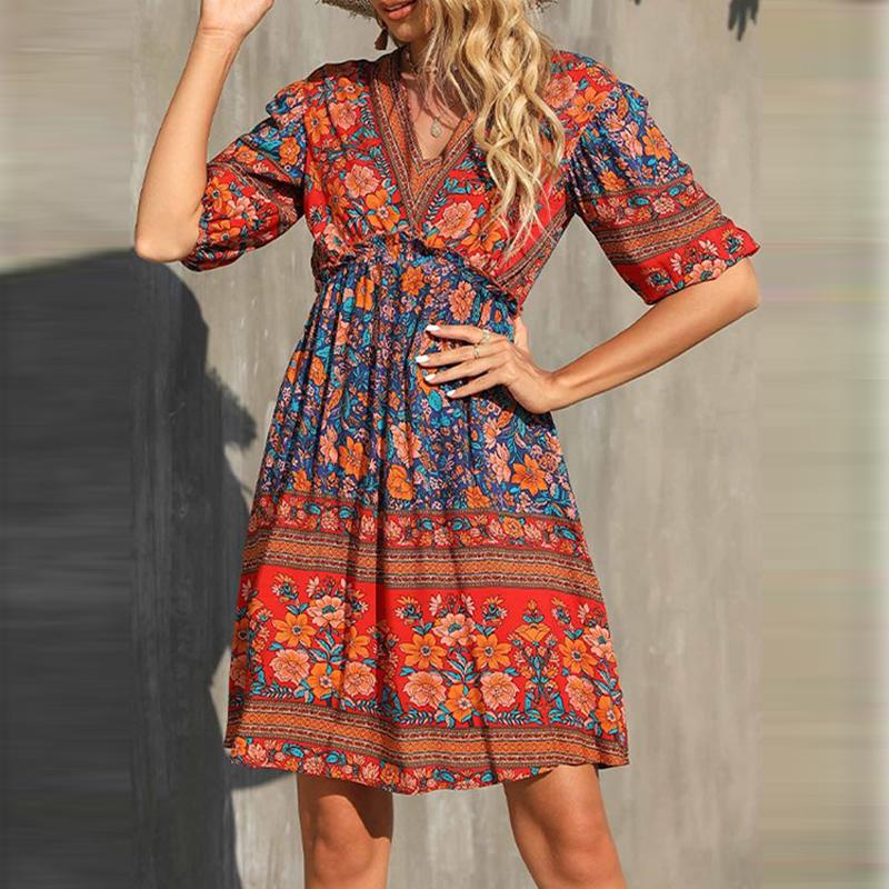 Casual Dresses Elegant Bohemian Women Dress Vintage V-Neck Print Holiday Beach Party Floral Ladies Mini DressCasual, Style 1
Casual Dresses Elegant Bohemian Women Dress Vintage V-Neck Print Holiday Beach Party Floral Ladies Mini DressCasual, Style 1