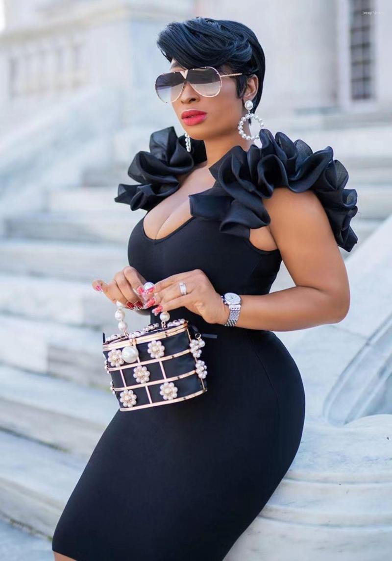 Casual Dresses 2023 Summer Women' Sexy Tank Deep O Neck Ruffle Shoulder Black Bodycon Bandage Dress Elegant Design Club Party Vestidos
Casual Dresses 2023 Summer Women' Sexy Tank Deep O Neck Ruffle Shoulder Black Bodycon Bandage Dress Elegant Design Club Party Vestidos