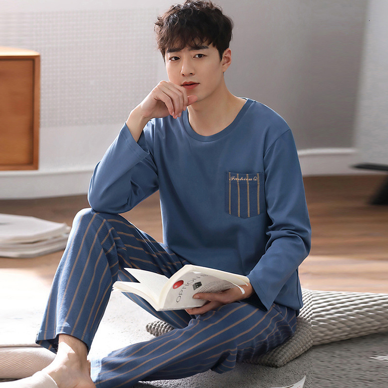 Men's Sleepwear Pajama Sets for Men Long Sleeve Trousers Pajamas Spring Autumn Men's Home Clothes Suit Cotton Comfort Sleepwear Lounge Wear 
