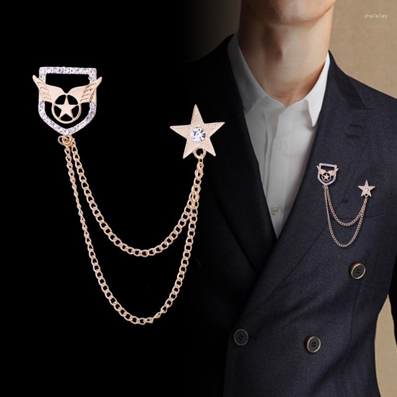 Brooches Korean Fashion Metal Star Shield Brooch Crystal Rhinestone Tassels Chain Collar Pin Ans Men's Suit Corsage Accessories
Brooches Korean Fashion Metal Star Shield Brooch Crystal Rhinestone Tassels Chain Collar Pin Ans Men's Suit Corsage Accessories