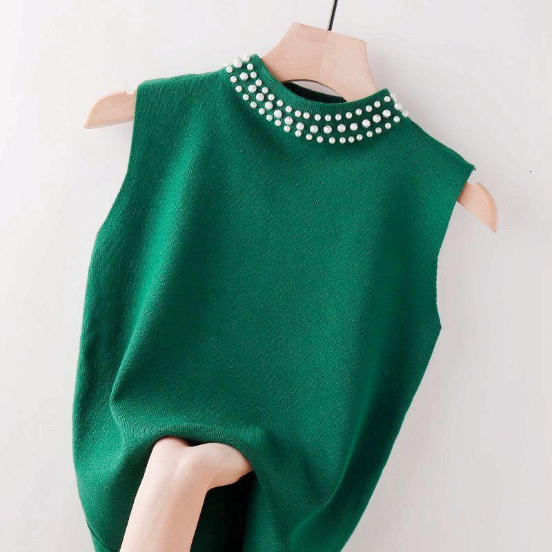 Women's Tanks Camis Beaded Half High Collar Women Vest Spring Autumn Bottomed Shirt Knit Slim Top Fashion Green Tops for Women 230317
Women's Tanks Camis Beaded Half High Collar Women Vest Spring Autumn Bottomed Shirt Knit Slim Top Fashion Green Tops for Women 230317