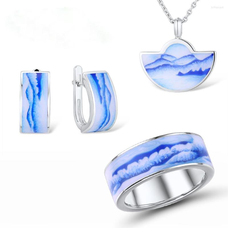 Necklace Earrings Set High Quality Blue Mountain And Sea Pendant Earring Rings Party Fine Jewelry HANDMADE Enamel, Picture shown
Necklace Earrings Set High Quality Blue Mountain And Sea Pendant Earring Rings Party Fine Jewelry HANDMADE Enamel, Picture shown