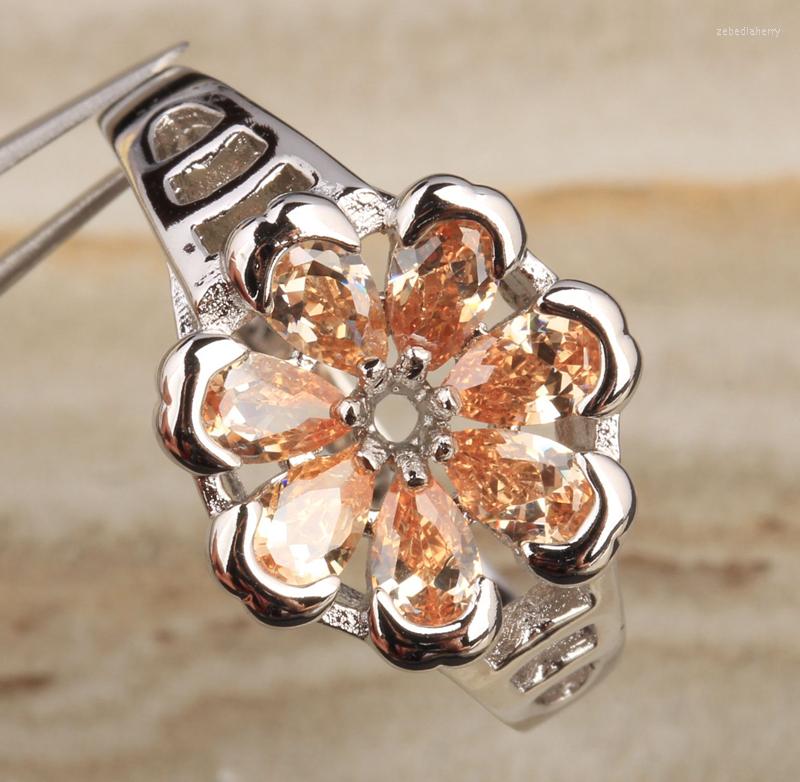 Wedding Rings Simple Champagne Morganite Zircon Gems Silver Plated Argent Solitaire Ring Size 6 / 7 8 9 S0951