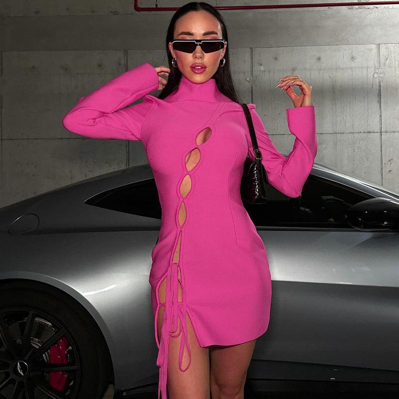 Casual Dresses 2023 Winter Women's Clothing Fashion Solid Color Turtleneck Lace-up Hollow-out Elegant Slim Dress, Rose red
Casual Dresses 2023 Winter Women's Clothing Fashion Solid Color Turtleneck Lace-up Hollow-out Elegant Slim Dress, Rose red