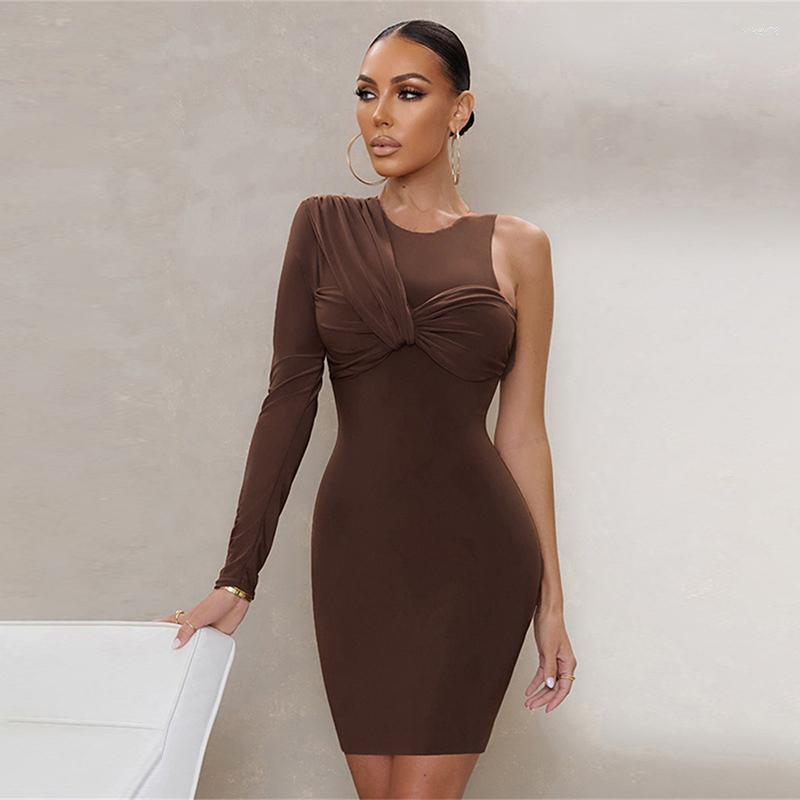 Casual Dresses Sexy One-shoulder Asymmertrical Party Dress Women Clothes Fall O Neck Bodycon Mini Fashion Nightclub Vestidos Wholesale, Brown
Casual Dresses Sexy One-shoulder Asymmertrical Party Dress Women Clothes Fall O Neck Bodycon Mini Fashion Nightclub Vestidos Wholesale, Brown