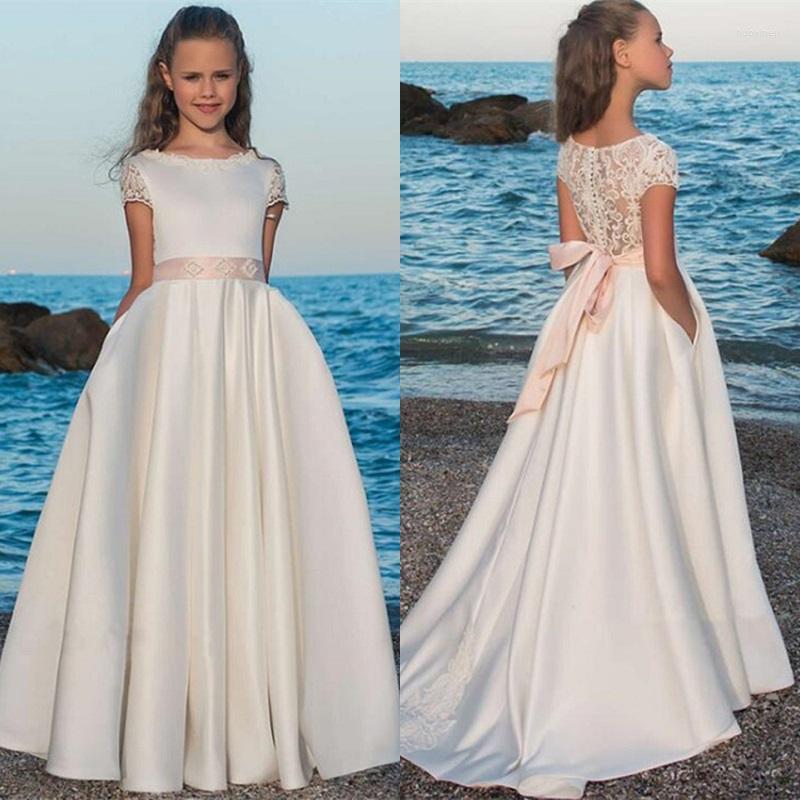 Girl Dresses White Satin A-Line Floor-Length Short Sleeve Girls Pageant First Communion For Flower, Pink
Girl Dresses White Satin A-Line Floor-Length Short Sleeve Girls Pageant First Communion For Flower, Pink