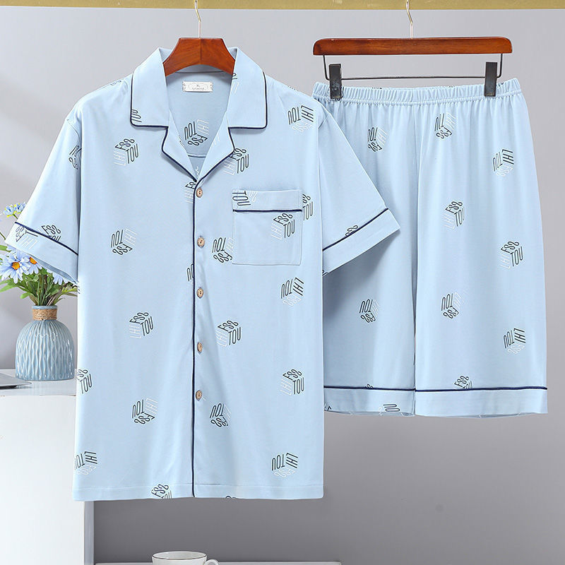 Men's Sleepwear Mens Pajamas Set Summer Short Sleeved Sleepwear 2 Pieces Casual Loungewear Pyjama 5XL Homewear Hombre Pijama Anime Roomwear 23031