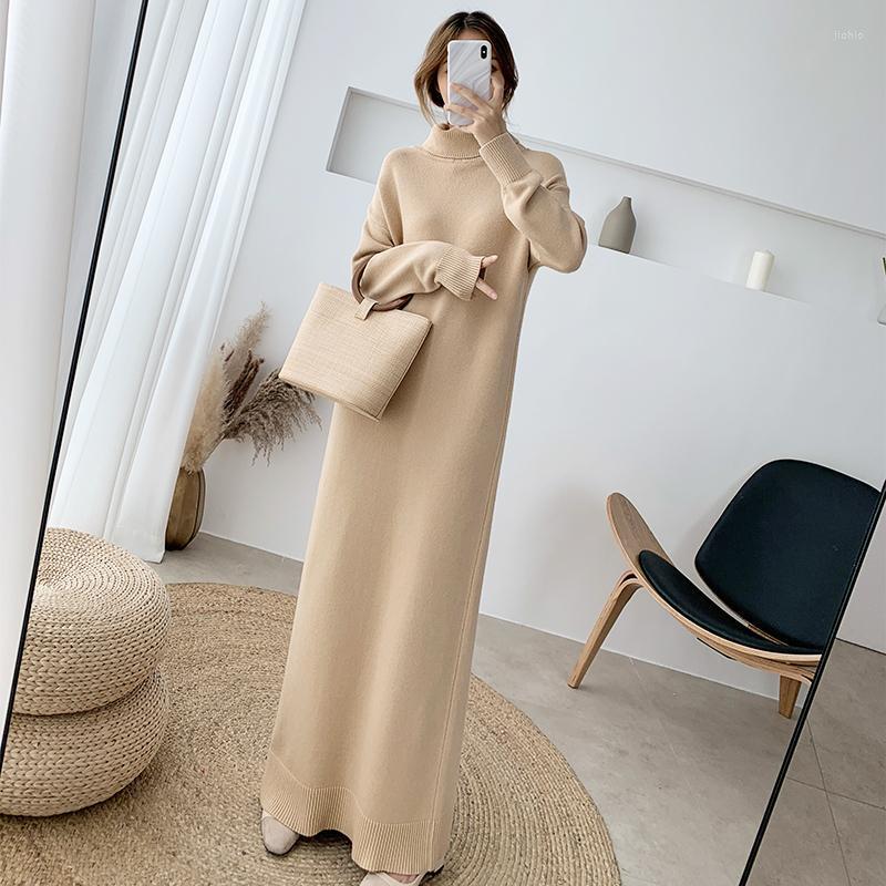 Casual Dresses Women 2024 Autumn Winter Sweater Dress Female Knitted Turtleneck Solid Ladies Warm Knit Loose Long Vestidos C513
