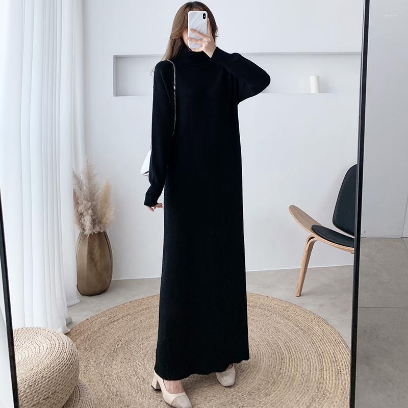 Casual Dresses Women 2024 Autumn Winter Sweater Dress Female Knitted Turtleneck Solid Ladies Warm Knit Loose Long Vestidos C513