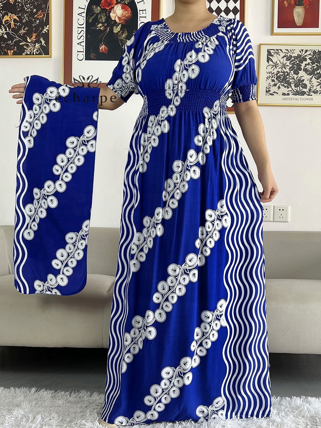 Ethnic Clothing African Dashiki Cotton Floral Dress Printed Short Sleeve Collect Waist Straight Loose Women with Scarf 230317
Ethnic Clothing African Dashiki Cotton Floral Dress Printed Short Sleeve Collect Waist Straight Loose Women with Scarf 230317