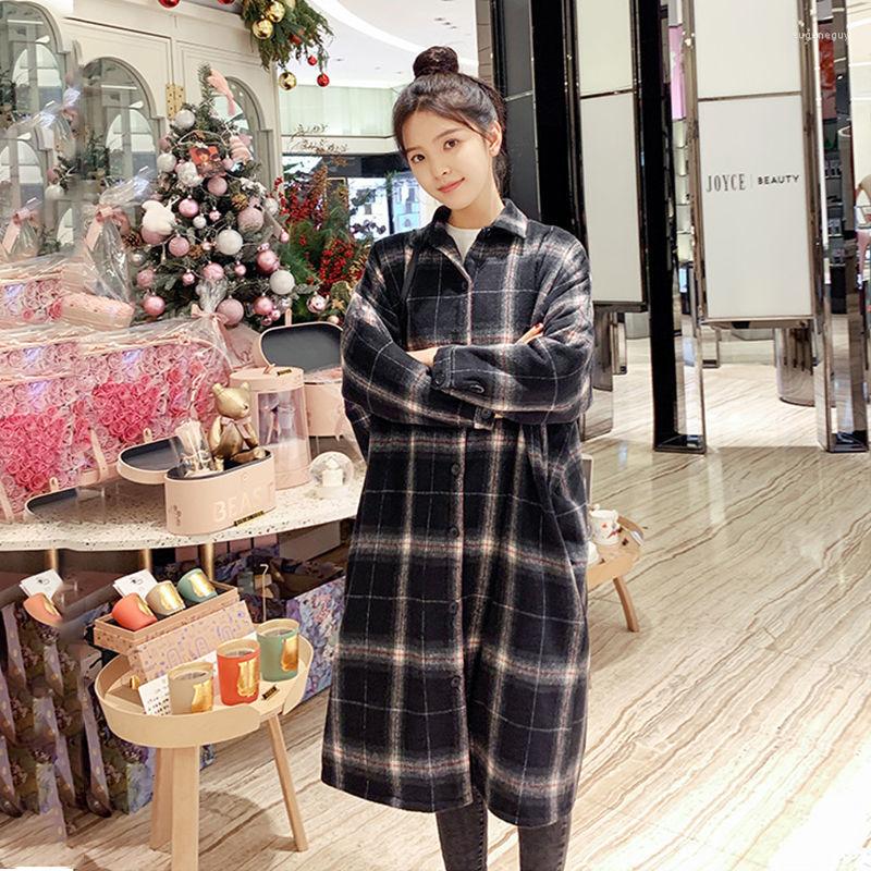 Women' Blouses Women Shirt Blouse Plaid Spring Autumn Leisure Loose Long Sleeve Below The Knee Jacket Blusas Ropa De Mujer, White