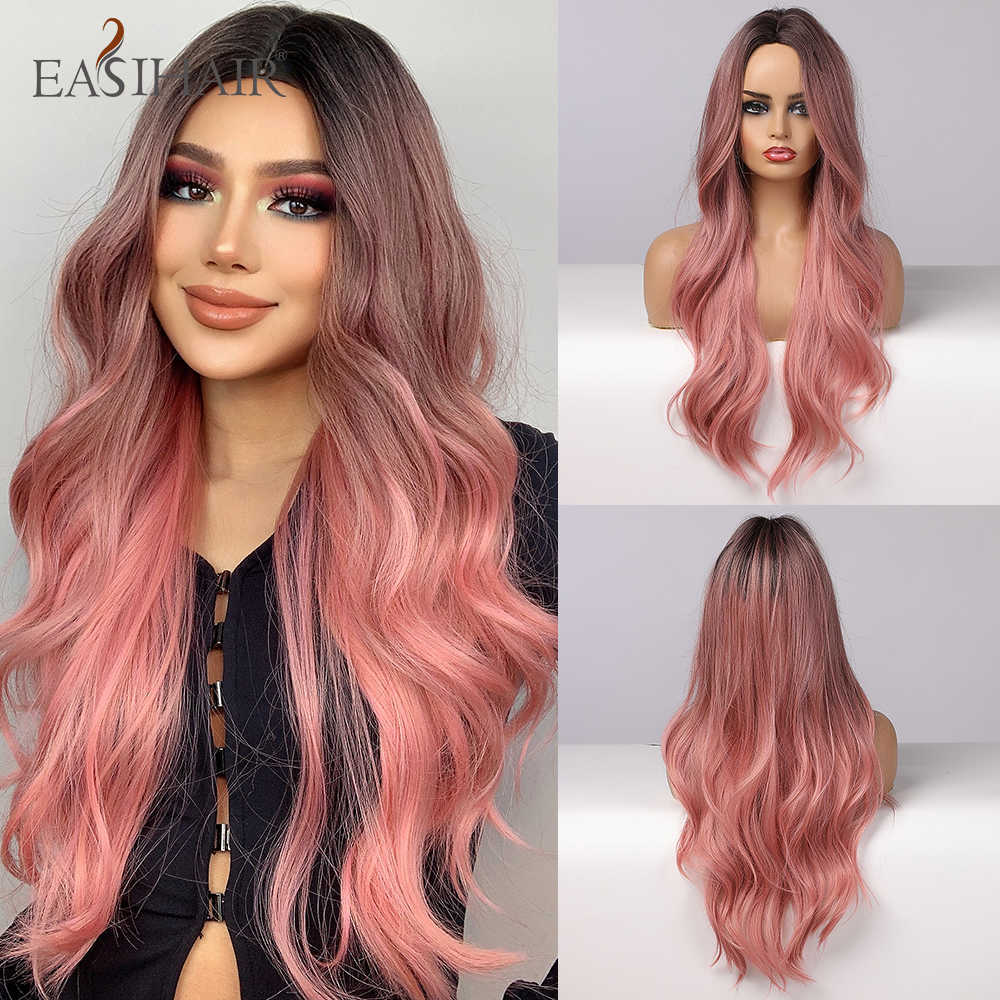 Synthetic Wigs Easihair Long Dark Red Synthetic Wig Brown to Win Ombre Natural Hair for Women Cosplay Cosplaysalon Heat Resistant 230227