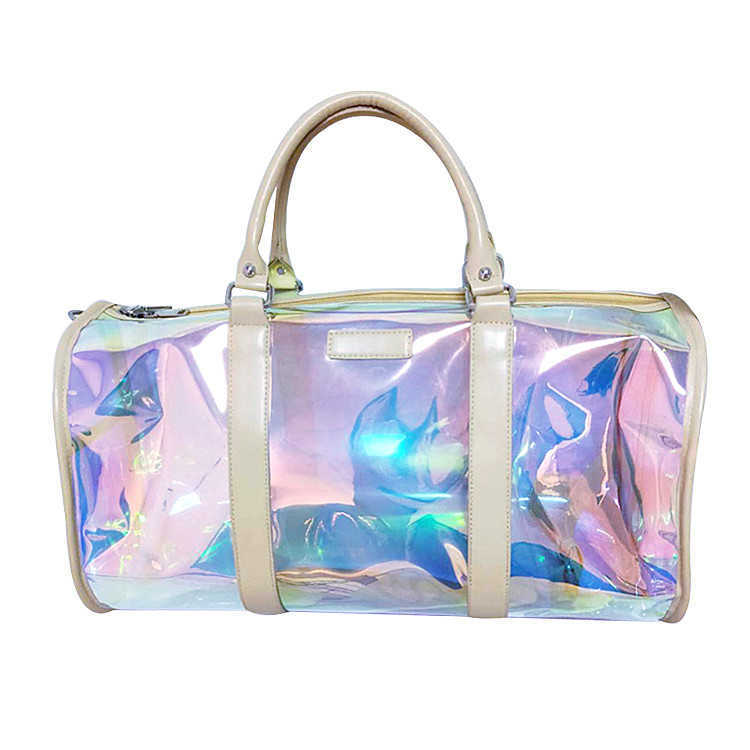 Duffel Bags Colorful Shiny Luggage Bag Transparent Sports Fitness for Men and Women Short Distance Business Travel Large Capacity 230316