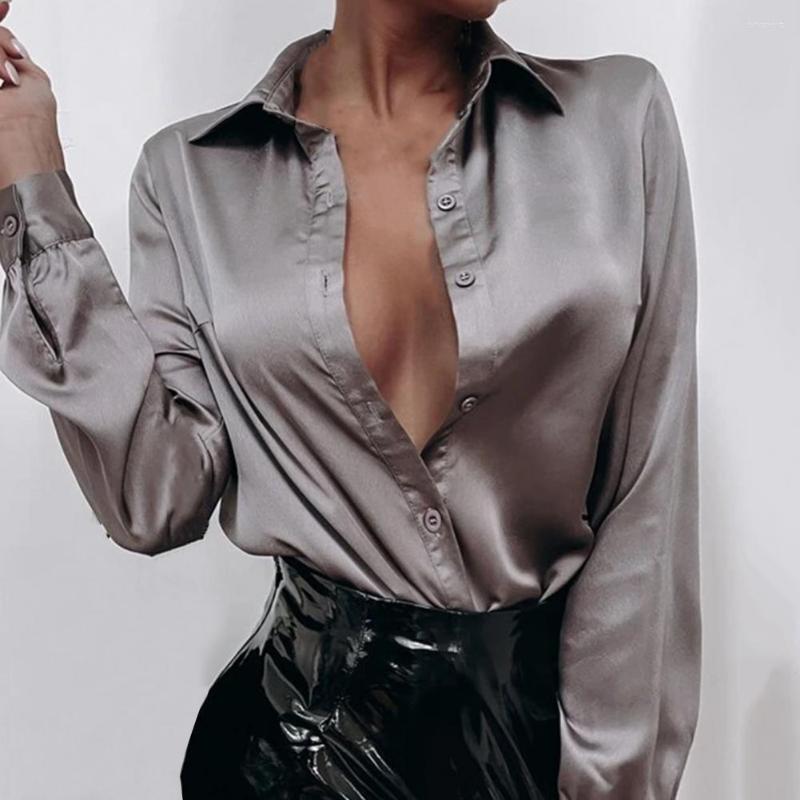 Women' Blouses Sexy Women Shirt Lapel Neck Breathable Loose Silky Long Sleeve Solid Colors Soft Lady Out Short Top For Office, Grey
Women' Blouses Sexy Women Shirt Lapel Neck Breathable Loose Silky Long Sleeve Solid Colors Soft Lady Out Short Top For Office, Grey