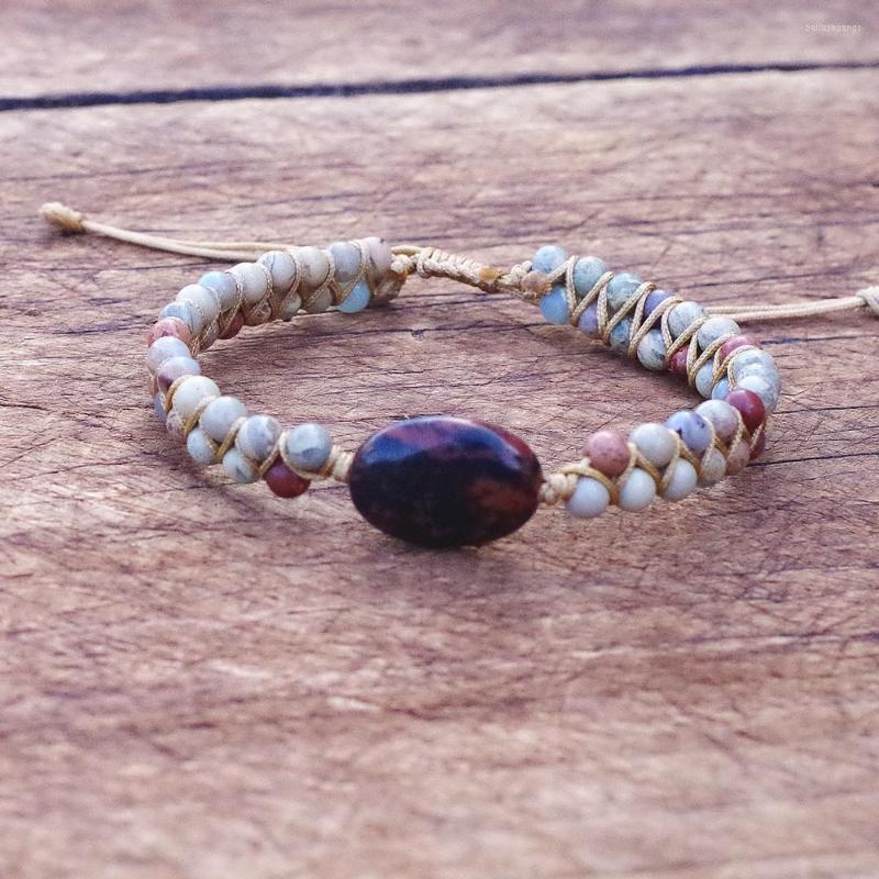 

Charm Bracelets Women Men Natural Stone Serpentine Beads Warp Bracelet String Braided Yoga Friendship Bangle Boho Jewelry