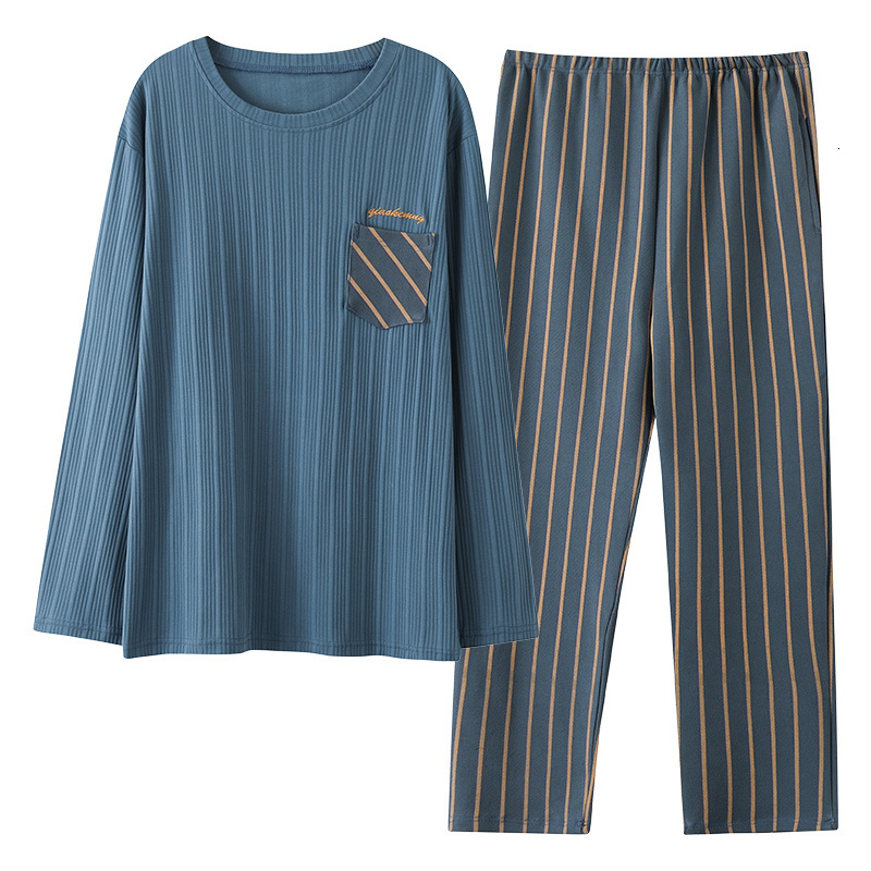 Men's Sleepwear Men's Pajamas Set Autumn Winter Leisure Elastic Waist Men Sleepwear Cotton Men's Long Sleeve Nightwear Trousers Homewea