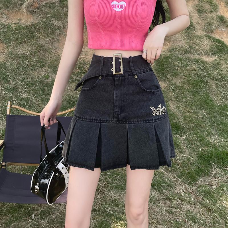 Skirts Black Denim Jeans Skirt Women Plus Size Vintage Belted High Waist Mini Pleated Designer Bodycorn Y2K Butterfly EmbroiderySkirts, Dark grey
Skirts Black Denim Jeans Skirt Women Plus Size Vintage Belted High Waist Mini Pleated Designer Bodycorn Y2K Butterfly EmbroiderySkirts, Dark grey