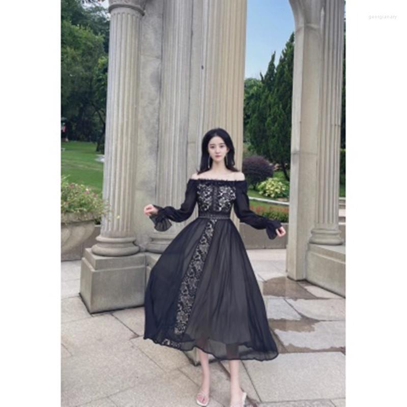 Casual Dresses Holiday Wind Eyelash Lace Big Swing Flowing Long Dress Women Sleeve Fashion Runway Female Clothing, Black
Casual Dresses Holiday Wind Eyelash Lace Big Swing Flowing Long Dress Women Sleeve Fashion Runway Female Clothing, Black