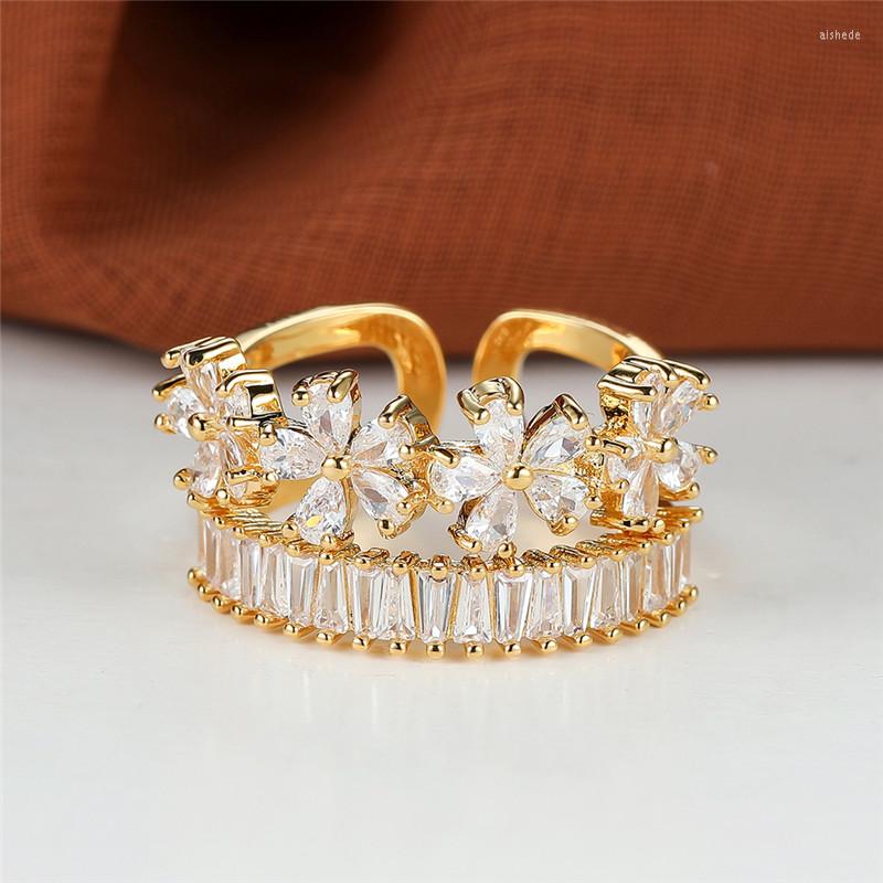 Wedding Rings Luxury Female White Stone Adjustable Ring Classic Yellow Gold Color Engagement Flower Crystal For Women
Wedding Rings Luxury Female White Stone Adjustable Ring Classic Yellow Gold Color Engagement Flower Crystal For Women