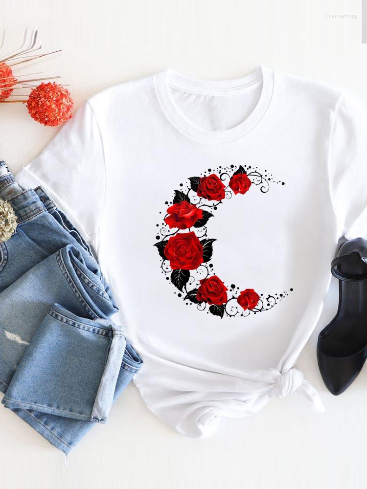 Women' T Shirts Flower Moon Cute Trend Lovely Print Shirt Summer Clothes Clothing Fashion O-neck Tee Top Short Sleeve Women Graphic T-shirt, Pkt33414 
Women' T Shirts Flower Moon Cute Trend Lovely Print Shirt Summer Clothes Clothing Fashion O-neck Tee Top Short Sleeve Women Graphic T-shirt, Pkt33414