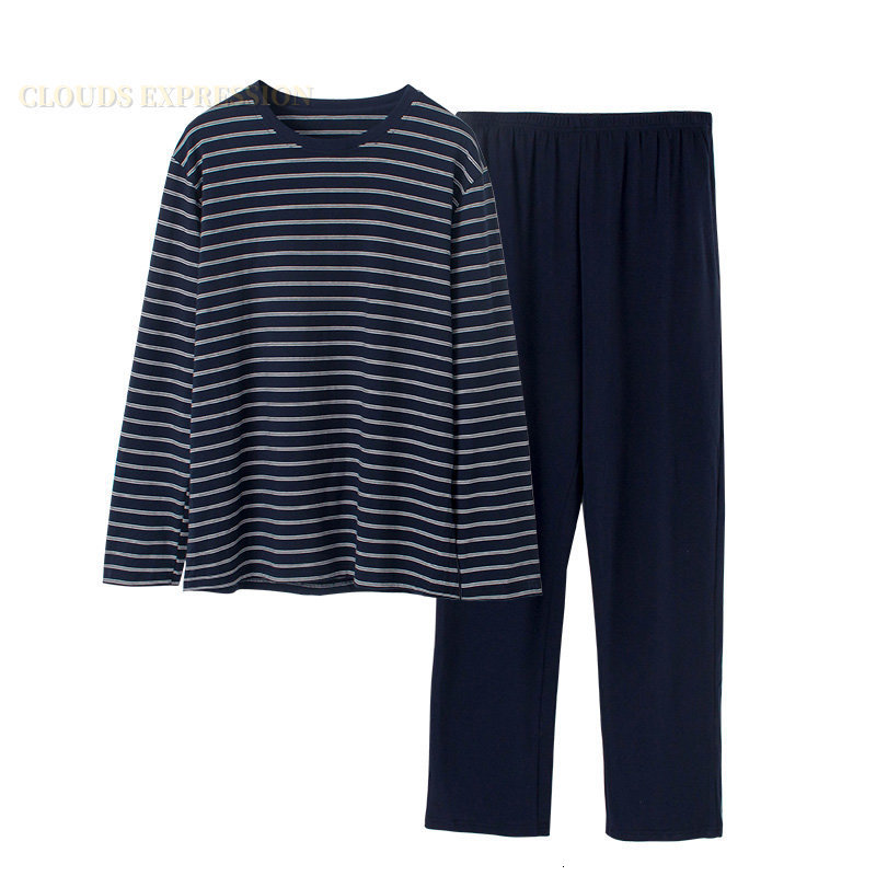 Men's Sleepwear Plus 4XL Spring Knitted Cotton Navy Night Suits Men's Pajama Sets Pyjamas Masculine Sleep Lounge Male Sleepwear Pajamas Fash