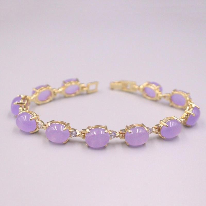 Link Bracelets Real Jade Gp Bracelet 18K Gold Plated For Women Zircon Shiny Heating Jewelry Alloy Purple Jadeite 18.5cmL
Link Bracelets Real Jade Gp Bracelet 18K Gold Plated For Women Zircon Shiny Heating Jewelry Alloy Purple Jadeite 18.5cmL