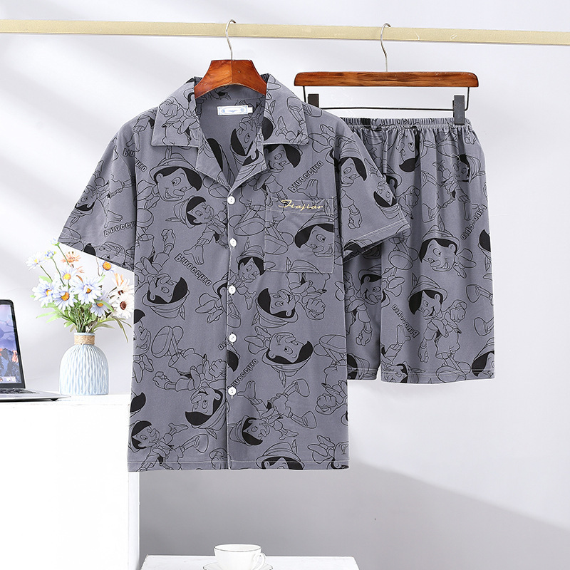 Men's Sleepwear Mens Pajamas Set Summer Short Sleeved Sleepwear 2 Pieces Casual Loungewear Pyjama 5XL Homewear Hombre Pijama Anime Roomwear 23031