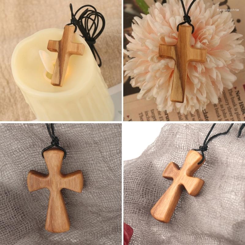 Chains Cross-shape Pendant Long Adjustable Black Leather Rope Necklace