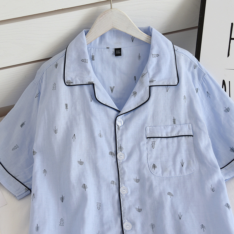 Men's Sleepwear Men's Pajamas Two-piece Spring And Summer 100% Cotton Gauze Short-sleeved Trousers Thin Casual Home Wear Cover Men Pajamas 2