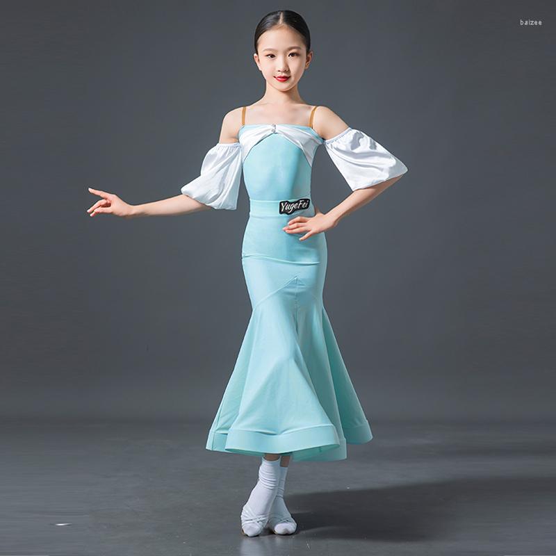 Stage Wear Lake Blue Girls Ballroom Dance Dress Tango Competition Costume Puff Sleeve Bodysuit Skirt Waltz Performance Dancewear VDB6172
Stage Wear Lake Blue Girls Ballroom Dance Dress Tango Competition Costume Puff Sleeve Bodysuit Skirt Waltz Performance Dancewear VDB6172