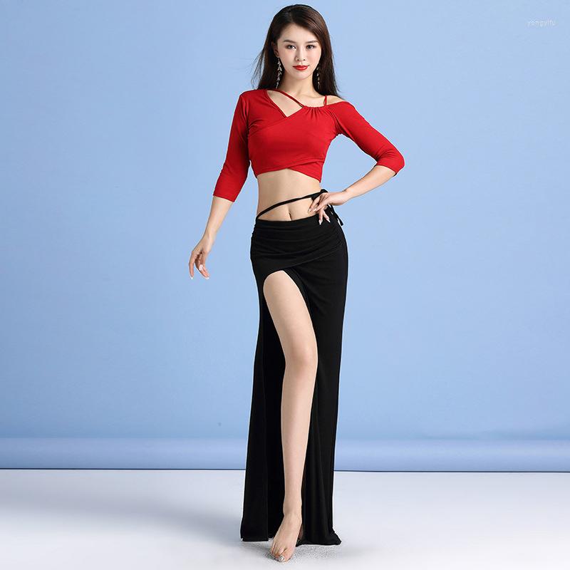 Stage Wear Irregular Dance Clothing Women 2 Pieces Suit Camisole Strapped Top Long Skirt Belly Costume Set Girls Class, Red black
Stage Wear Irregular Dance Clothing Women 2 Pieces Suit Camisole Strapped Top Long Skirt Belly Costume Set Girls Class, Red black
