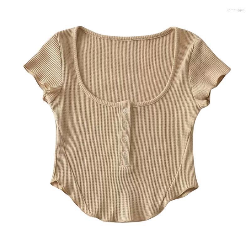 Women' T Shirts Women Harajuku T-shirt Summer Clothes Slim Crop Tops Basic Solid Color Short Sleeve U Neck Button Down Streetwear
Women' T Shirts Women Harajuku T-shirt Summer Clothes Slim Crop Tops Basic Solid Color Short Sleeve U Neck Button Down Streetwear