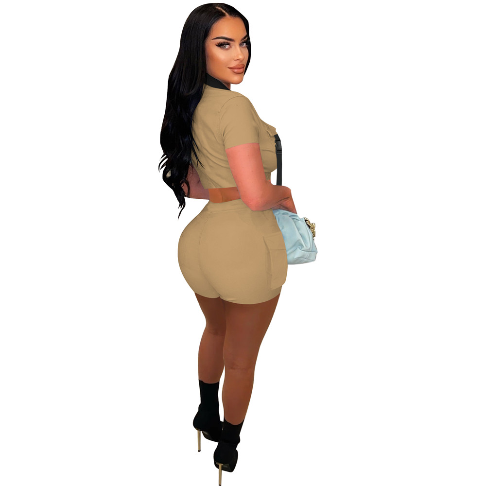 2023 Designer Summer Tracksuits Two Piece Sets Women Outfits Short Sleeve Zipper Shirt Top and Shorts Casual Sweatsuits Jogger Suits Bulk Wholesale Cl