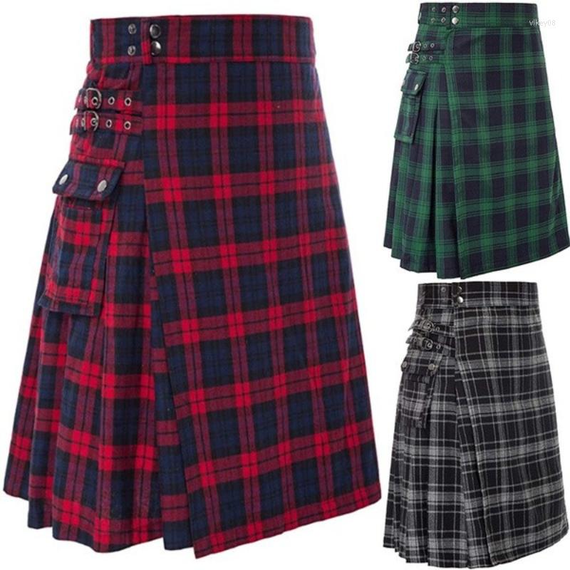 Skirts Men's Short Skirt Traditional Highland Tartan Practical Kilt, Red