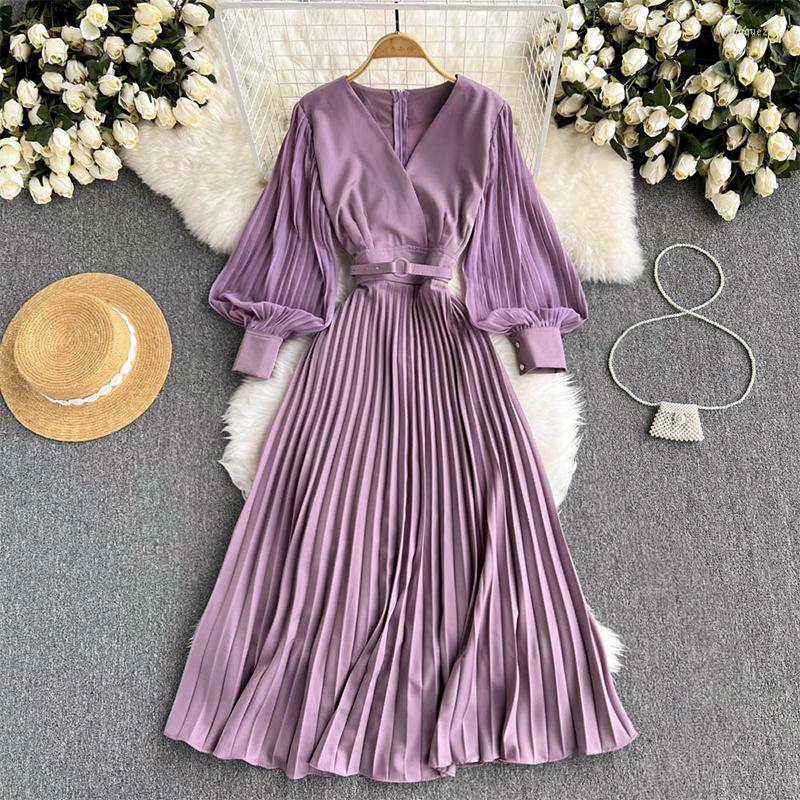 Casual Dresses Women Elegant Pleated Dress Spring Summer Puff Sleeve V-neck Vintage Party Woman A Line Office With Belt, Black
Casual Dresses Women Elegant Pleated Dress Spring Summer Puff Sleeve V-neck Vintage Party Woman A Line Office With Belt, Black