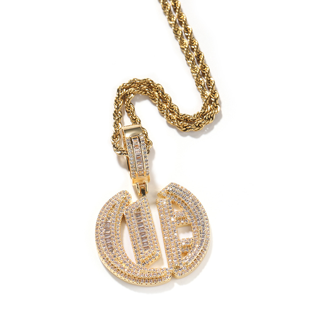Custom Large Old English Letter A-Z Pendant Necklaces T Zircon Real Gold Plated