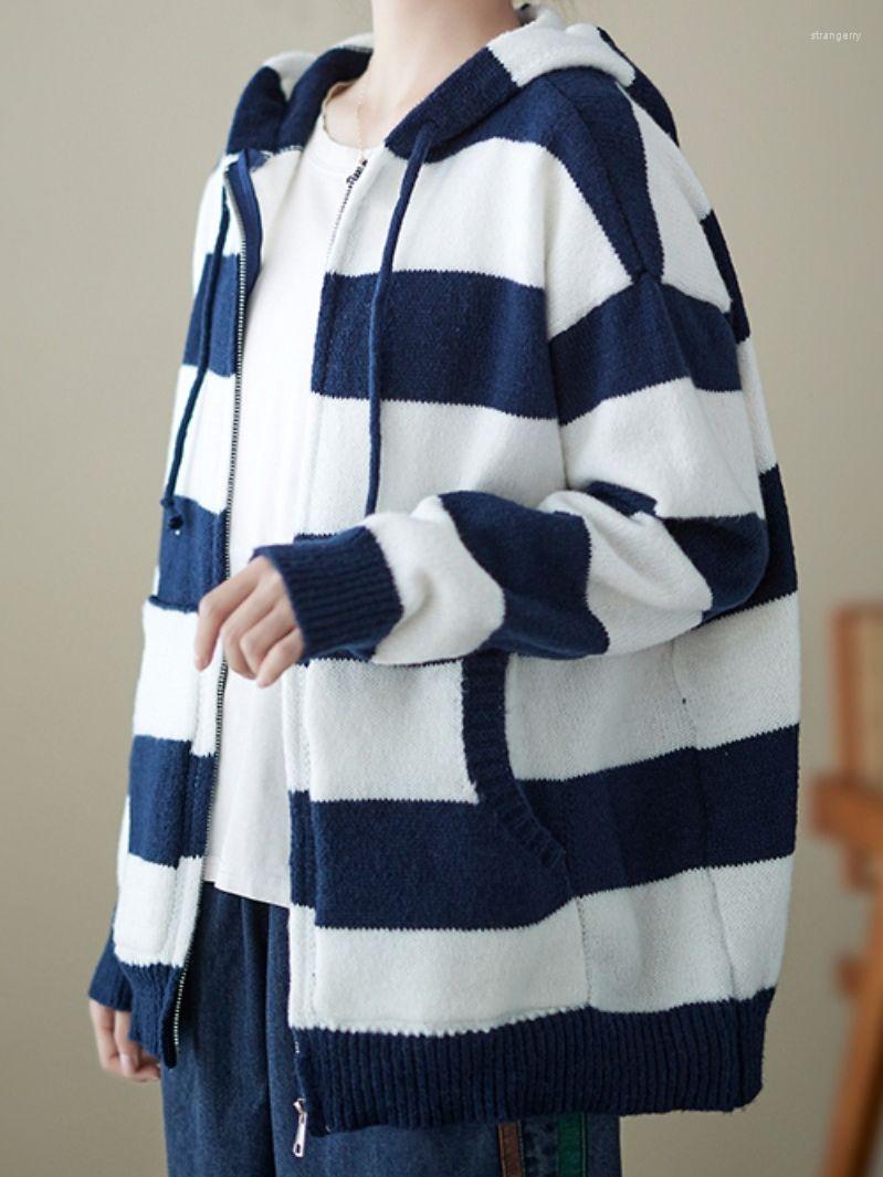 Women's Knits Spring And Autumn Women's Cardigan Knitted Vintage Coat Casual Female Striped Hooded Zipper Loose-fitting Pockets Sweater, Blue
Women's Knits Spring And Autumn Women's Cardigan Knitted Vintage Coat Casual Female Striped Hooded Zipper Loose-fitting Pockets Sweater, Blue