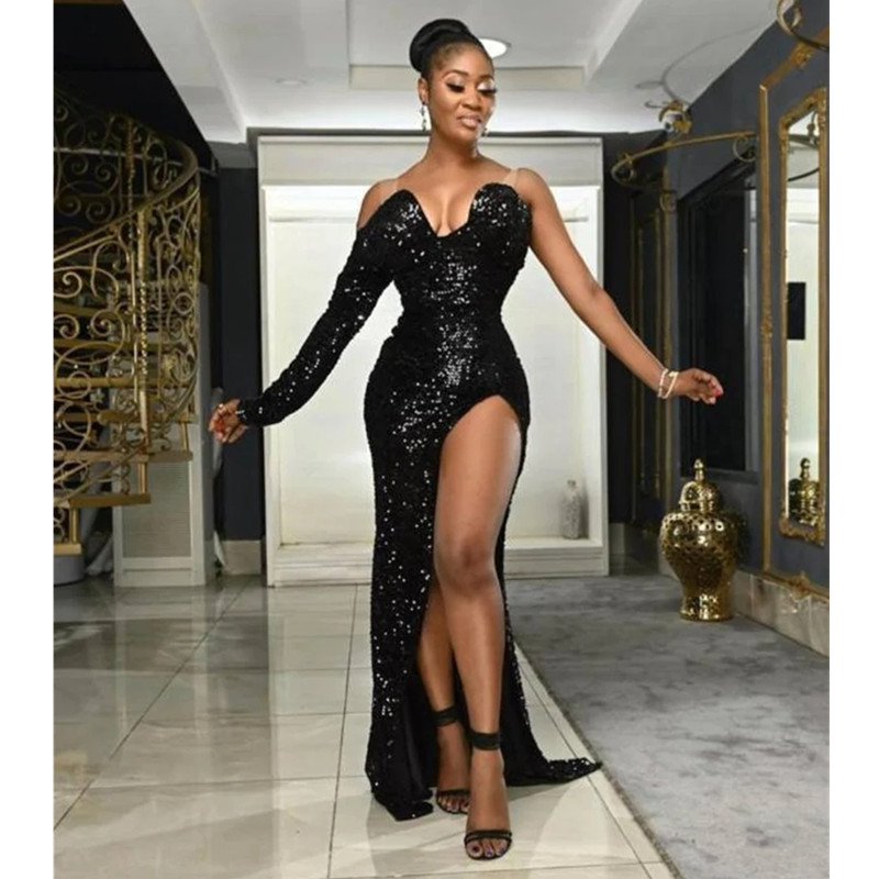 Elegant One Shoulder Sequins Mermaid Long Evening Dresses Flare Long Sleeves Split Sweep Train Formal Party Prom Dresses, Same as picture
Elegant One Shoulder Sequins Mermaid Long Evening Dresses Flare Long Sleeves Split Sweep Train Formal Party Prom Dresses, Same as picture