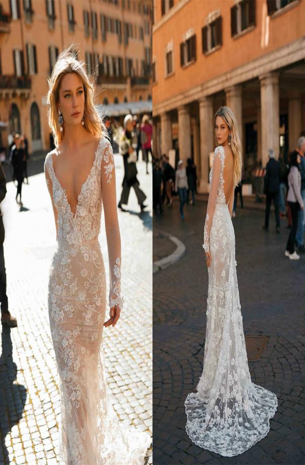 Berta Fancy Mermaid Wedding Dress Lace Floral Appliqued Beaded Deep V Neck Backless Long Sleeves Bridal Gowns Custom Made Vestidos8929473, Nude
Berta Fancy Mermaid Wedding Dress Lace Floral Appliqued Beaded Deep V Neck Backless Long Sleeves Bridal Gowns Custom Made Vestidos8929473, Nude