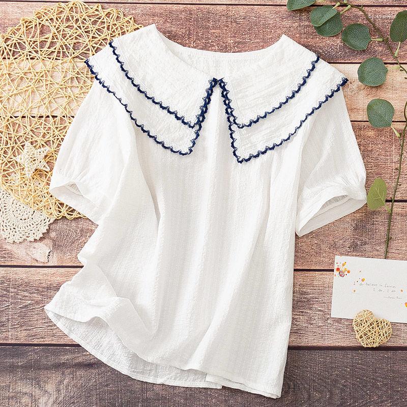 Women' T Shirts Baby Collar Shirt Women' Sweet Aging Cotton Short Sleeve Double White
Women' T Shirts Baby Collar Shirt Women' Sweet Aging Cotton Short Sleeve Double White