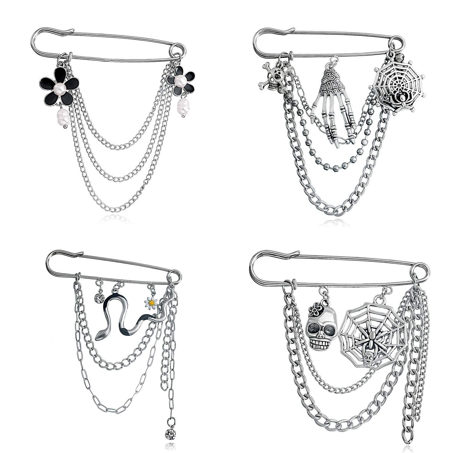 Sweater Shawl Clips Brooches Vintage Cardigan Clips Retro spider web skull Dresses Shirt Brooch Collar Chain Pins for Women Girls
Sweater Shawl Clips Brooches Vintage Cardigan Clips Retro spider web skull Dresses Shirt Brooch Collar Chain Pins for Women Girls