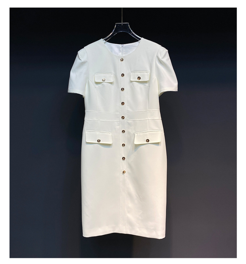 Spring Short Sleeve Round Neck Dress Ivory Solid Color Panelled Buttons Single-Breasted Elegant Casual Dresses 22G183213
Spring Short Sleeve Round Neck Dress Ivory Solid Color Panelled Buttons Single-Breasted Elegant Casual Dresses 22G183213