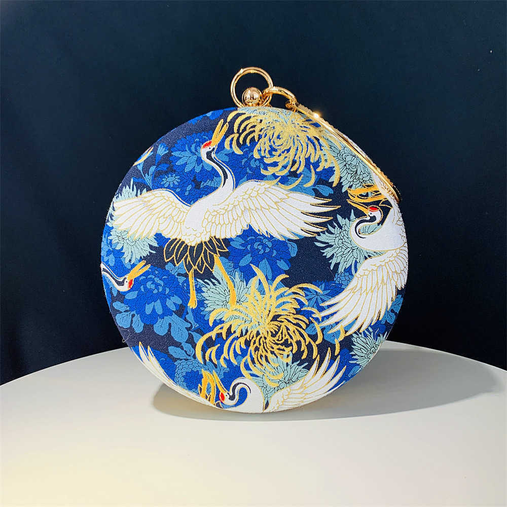 Hengmei handbag, crane printed small round banquet evening Chinese style lady chain live broadcast 230317, Gold
Hengmei handbag, crane printed small round banquet evening Chinese style lady chain live broadcast 230317, Gold