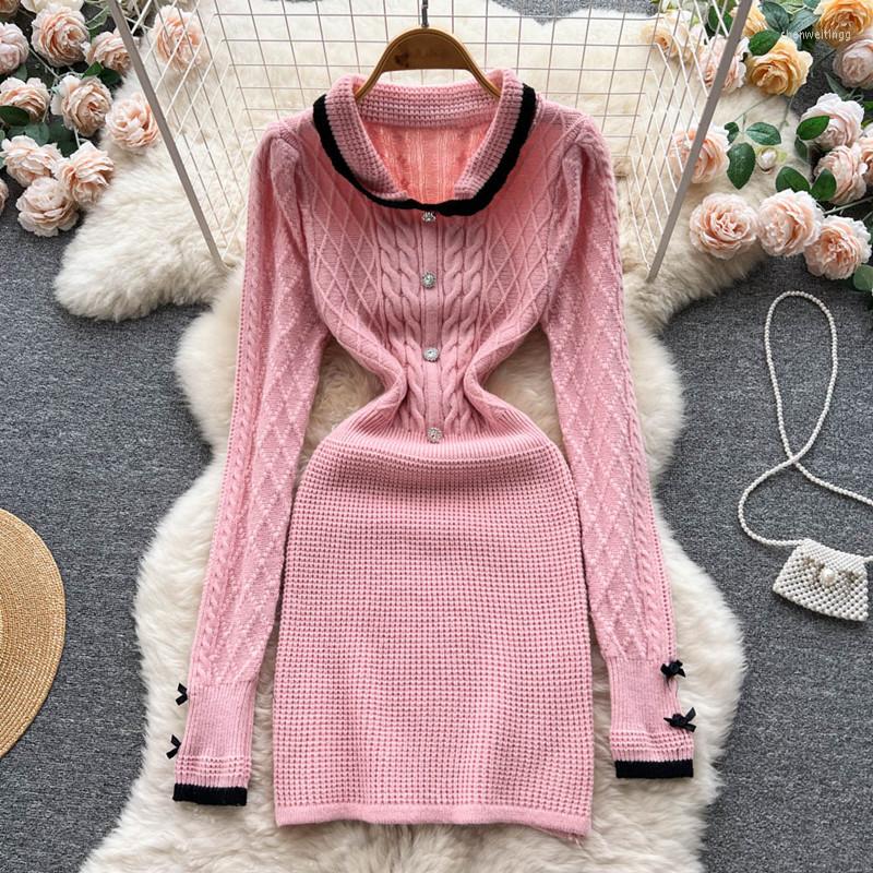 Casual Dresses Color Contrast Knitted Dress Women's Autumn And Winter Lapel Single Breasted Hip Wrap Sweater For Women 2023, Black
Casual Dresses Color Contrast Knitted Dress Women's Autumn And Winter Lapel Single Breasted Hip Wrap Sweater For Women 2023, Black