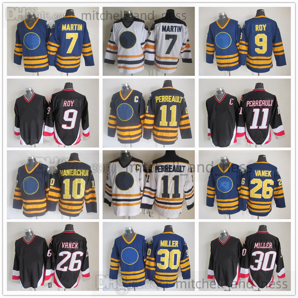 Movie Vintage Hockey Jersey Retro CCM Embroidery 11 Gilbert Perreault Jersey 7 Rick Martin 9 Derek Roy 26 Thoma Vanek 30 Ryan Miller 10 Hawerchuk Jerseys, Aspicture (with team name)
Movie Vintage Hockey Jersey Retro CCM Embroidery 11 Gilbert Perreault Jersey 7 Rick Martin 9 Derek Roy 26 Thoma Vanek 30 Ryan Miller 10 Hawerchuk Jerseys, Aspicture (with team name)