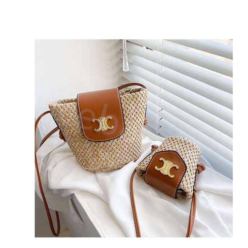 Handbags Cell Line Fashion Carry Shoulder CrossBody Bag Female Straw Bucket Diagonal Waist Triumpha Leather Shopping mini beach bags, As picture