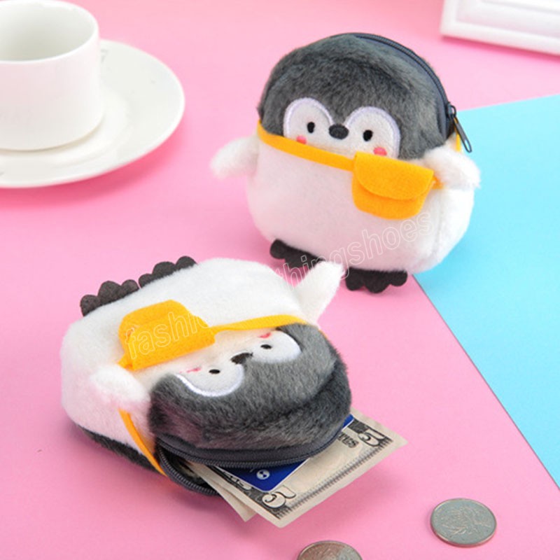 Girls Zipper Mini Bag Children's Gift Penguin Plush Coin Purse Soft Cartoon Animal Keychain Bag Handbag Toy Birthday Gift Lady