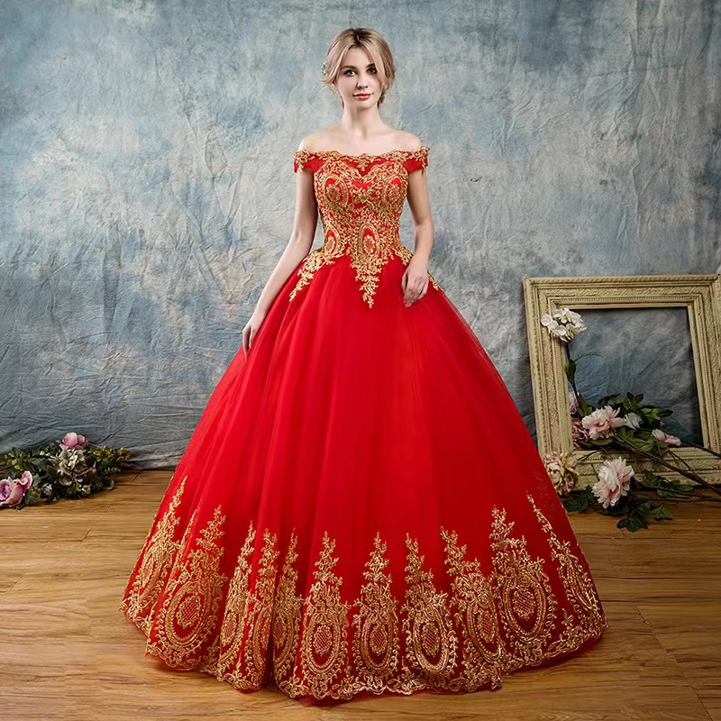 2024 a line wedding dress Dubai Wed Plus Size Chapel Train Custom Madew Vintage red gold Lace Wedding Dresses Vestios De Novia Bridal Gown
