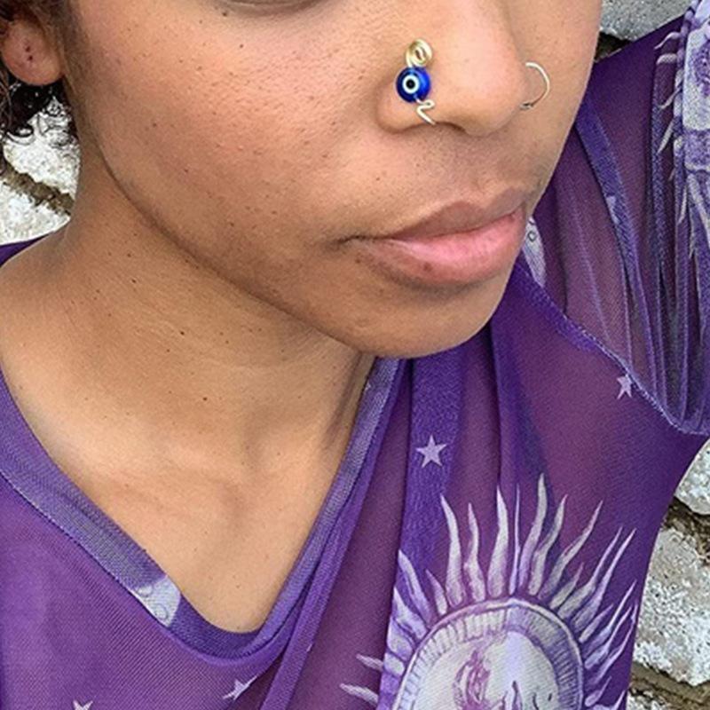 Boho Copper Evil Eye Nose Cuff Wire Spiral Clip On Nose Ring Studs Snake shape Fake Piercing Body Jewelry